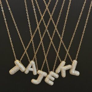 Rhinestone Encrusted Initial Pendant Necklace - Gold Plated